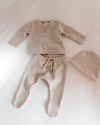 Laranjinha Set 2 pezzi Nascita Maglia e Pantalone con Piedini - Beige - 100% Cotone Antibatterico Completi e Set