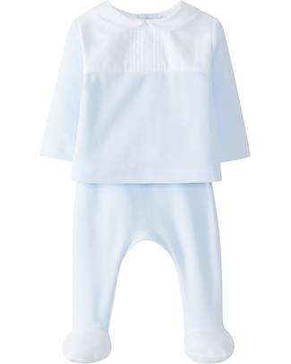 Laranjinha Set 2 pezzi nascita Maglia e Pantalone con Piedini - Blu - Cotone Antibatterico Completi e Set