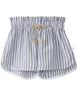 Laranjinha Shorts a Righe con Vita Elasticizzata - Bianco/Navy - Cotone e Lino Pantaloni Corti