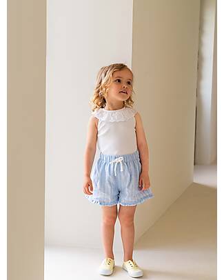 Laranjinha Shorts a Righe con Vita Elasticizzata e Coulisse - Celeste - Cotone e Lino Pantaloni Corti