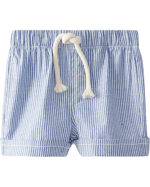 Laranjinha Shorts a Righe con Vita Elasticizzata e Coulisse - Indaco - Cotone Pantaloni Corti