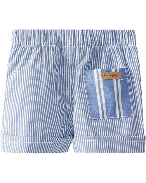 Laranjinha Shorts a Righe con Vita Elasticizzata e Coulisse - Indaco - Cotone Pantaloni Corti