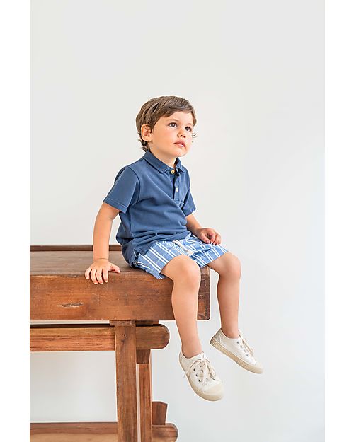 Laranjinha Shorts a Righe con Vita Elasticizzata e Coulisse - Indaco - Cotone Pantaloni Corti