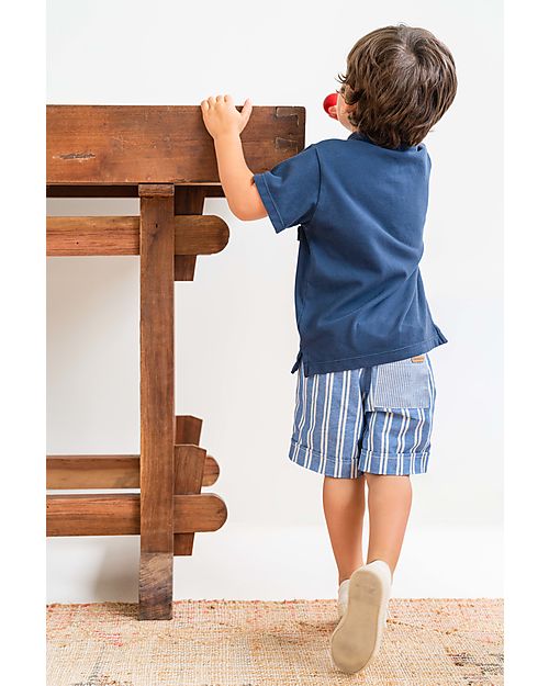 Laranjinha Shorts a Righe con Vita Elasticizzata e Coulisse - Indaco - Cotone Pantaloni Corti