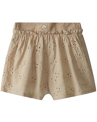 Laranjinha Shorts Ricamati con Volant - Camel - 100% Cotone Pantaloni Corti