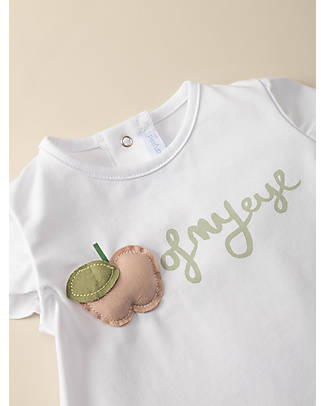 Laranjinha T-Shirt con Applique Mela - Natural - Cotone Elasticizzato T-shirt