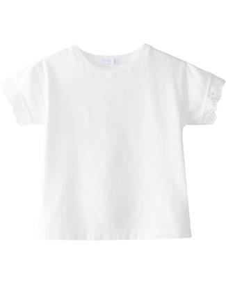 Laranjinha T-shirt con Maniche Ricamate - Bianco - Cotone T-shirt