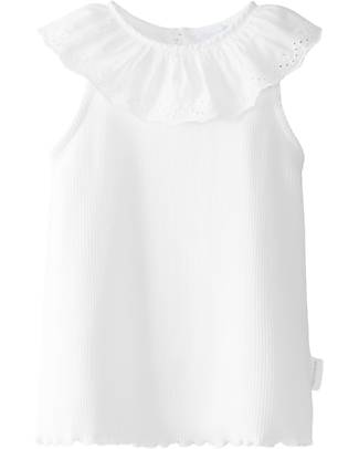 Laranjinha Top a Costine con Colletto Ricamato - Bianco - Cotone Elasticizzato T-shirt