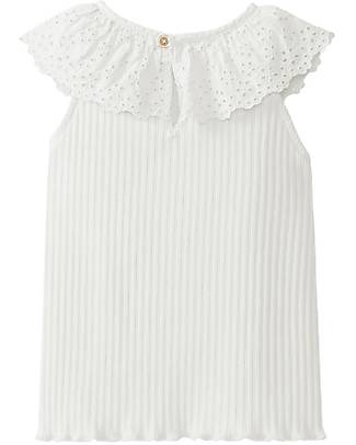 Laranjinha Top con Colletto Ricamato - Naturale - Cotone Elasticizzato T-shirt