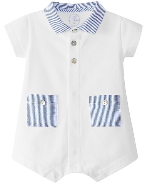 Laranjinha Tutina a Maniche Corte e Colletto - Bianco/Navy - Cotone Elasticizzato Tutine Corte