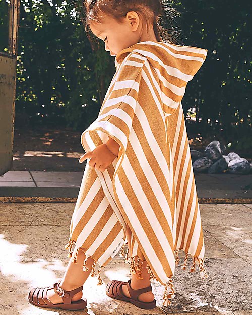 Liewood Accappatoio Poncho Roomie, Righe Crema/Senape - 100% cotone bio Accappatoi e Asciugamani