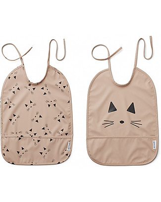 Liewood Bavagli Impermeabili con Tasca Lai - Cat Rose - 100% materiale riciclato! - Set da 2 Bavagli Impermeabili con Tasca