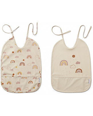 Liewood Bavagli Impermeabili con Tasca Lai - Rainbow Love Sandy - 100% materiale riciclato! - Set da 2 Bavagli Impermeabili