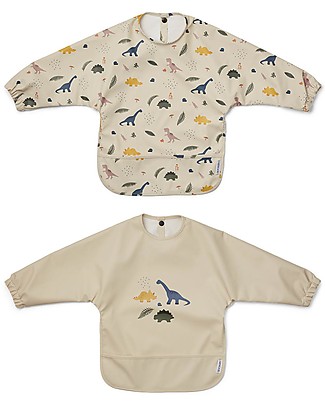Liewood Bavagli Impermeabili Manica Lunga Merle - Dino Mix - 100% materiale riciclato! - Set da 2 Bavagli Impermeabili