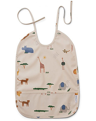 Liewood Bavaglino Impermeabile con Tasca Lai - Safari/Sabbia - 100% materiale riciclato! Bavagli Impermeabili