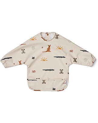Liewood Bavaglio Impermeabile con Maniche e Tasca Merle - Aussie e Sea Shell Mix - 100% Materiale Riciclato Bavagli con Maniche