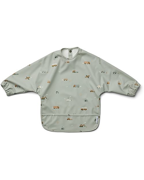 Liewood Bavaglio Impermeabile con Maniche e Tasca Merle - Vehicles/Dove Blue Mix - 100% Materiale Riciclato! Bavagli con Maniche