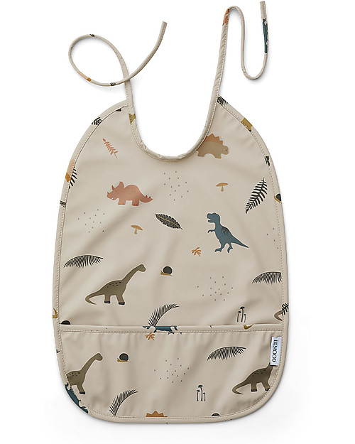 Liewood Bavaglio Impermeabile con Tasca Lai - Dino Dark Sandy Mix - 100% Materiale Riciclato! Bavagli Impermeabili con Tasca