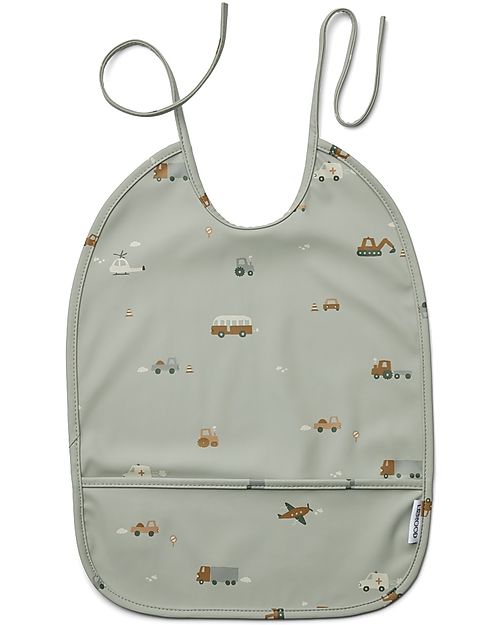 Liewood Bavaglio Impermeabile con Tasca Lai - Vehicles/Dove Blue Mix - 100% Materiale Riciclato! Bavagli Impermeabili con Tasca