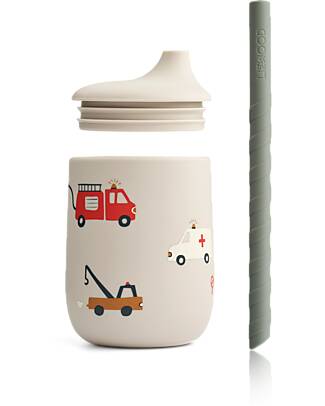 Liewood Bicchiere con Cannuccia Ellis - Veicoli di Emergenza/Sabbia - 230 ml Bicchieri