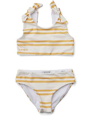 Liewood Bikini Bimba con Fiocco - A Righe - Crema e Giallo - UV 50+ Costumi Due Pezzi