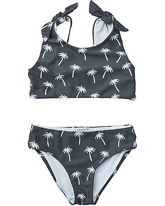 Liewood Bikini Bimba con Fiocco - Palme - Blu Scuro - UV 50+ Costumi Due Pezzi