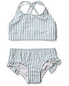 Liewood Bikini Bimba Increspato con Volant Juliet - Righe Blu Mare/Bianco - UV 50+ Costumi Due Pezzi