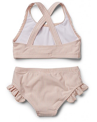 Liewood Bikini Bimba Increspato con Volant Juliet - Righe Rosa Corallo/Crema - UV 50+ Costumi Due Pezzi
