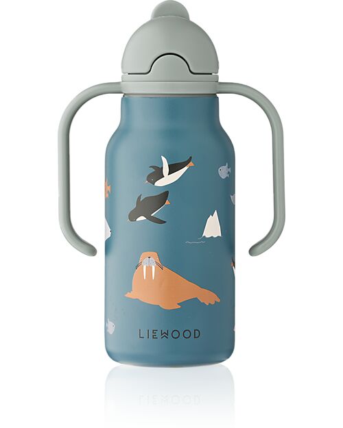 Liewood Borraccia in Acciaio con Manici Kimmie - 250 ml - Blu - Animali Marini Borracce Termiche