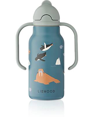 Liewood Borraccia in Acciaio con Manici Kimmie - 250 ml - Blu - Animali Marini Borracce Termiche
