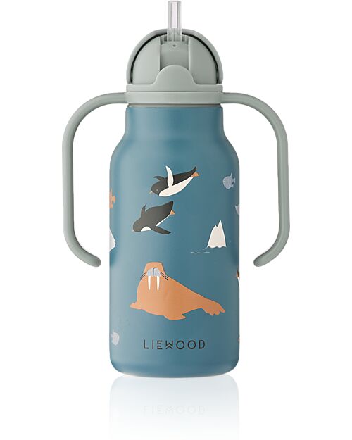 Liewood Borraccia in Acciaio con Manici Kimmie - 250 ml - Blu - Animali Marini Borracce Termiche