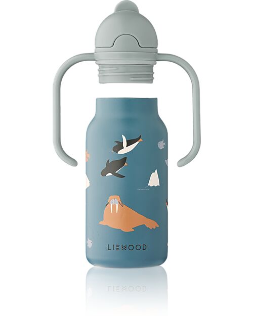 Liewood Borraccia in Acciaio con Manici Kimmie - 250 ml - Blu - Animali Marini Borracce Termiche