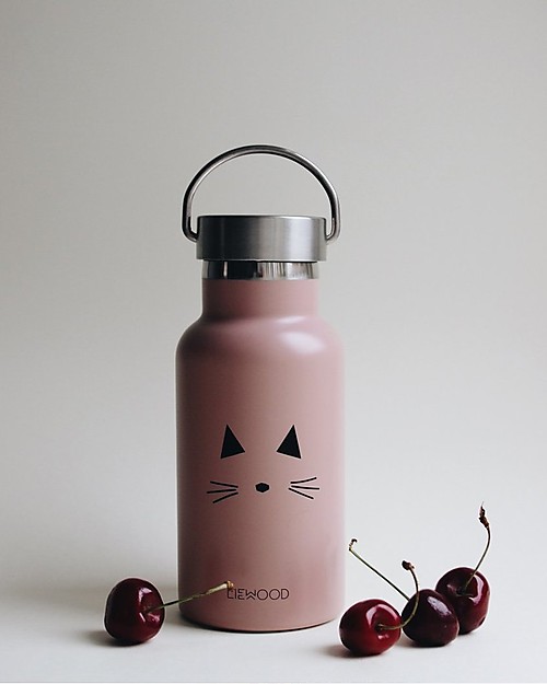 Liewood Borraccia Termica Bimba in Acciaio con doppio tappo 350 ml, Gatto Rosa Borracce Termiche
