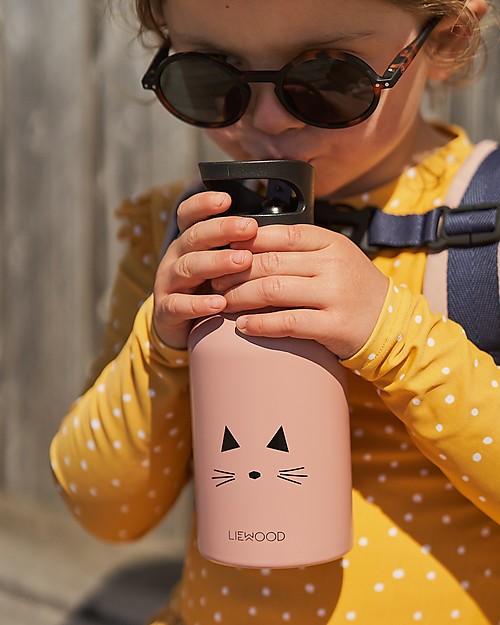Liewood Borraccia Termica Bimba in Acciaio con doppio tappo 350 ml, Gatto Rosa Borracce Termiche