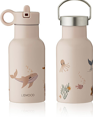 Liewood Borraccia Termica Bimbi in Acciaio con Doppio Tappo - 350 ml - Creature del Mare - Rosa Borracce Termiche
