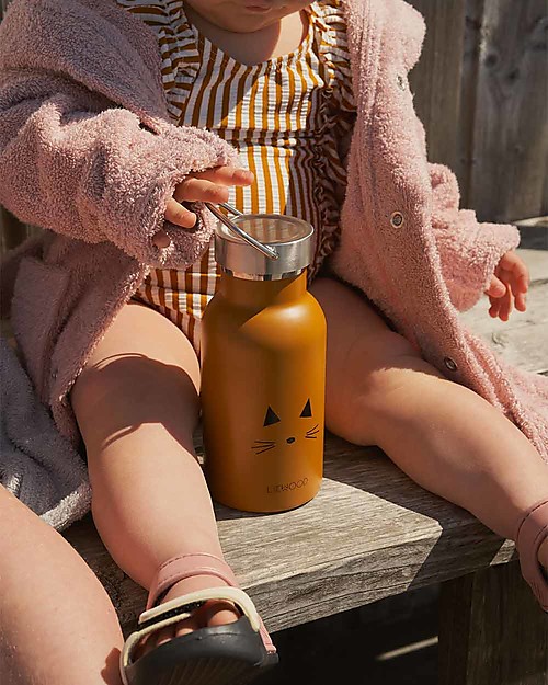 Liewood Borraccia Termica Bimbi in Acciaio con doppio tappo 350 ml - Gatto Mostarda Borracce Termiche