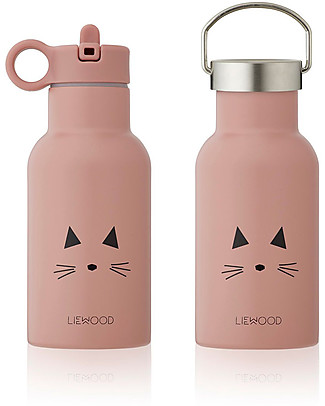 Liewood Borraccia Termica Bimbi in Acciaio con doppio tappo 350 ml - Gatto Rosa Borracce Termiche