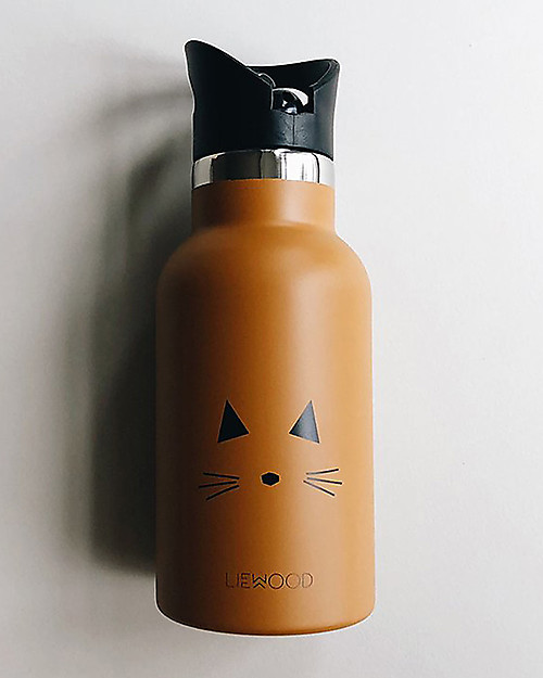 Liewood Borraccia Termica Bimbi in Acciaio con doppio tappo 350 ml - Gatto Senape Borracce non Termiche
