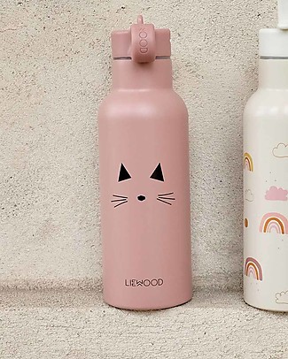 Liewood Borraccia Termica Bimbi in Acciaio con Due Tappi - 500 ml - Gatto Rosa con finitura opaca Borracce Metallo