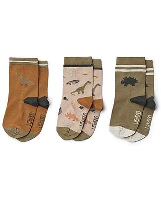 Liewood Calzini Silas Dino Dark Sandy Mix - Pacco da 3 Paia - Cotone Elasticizzato Calzini