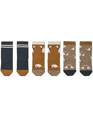 Liewood Calzini Silas - Dog - Oat Mix - Pacco da 3 Paia - Cotone Elasticizzato Calzini