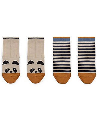 Liewood Calzini Silas, Panda/Righe Ecru, pacco da 2 - Cotone Elasticizzato Calzini
