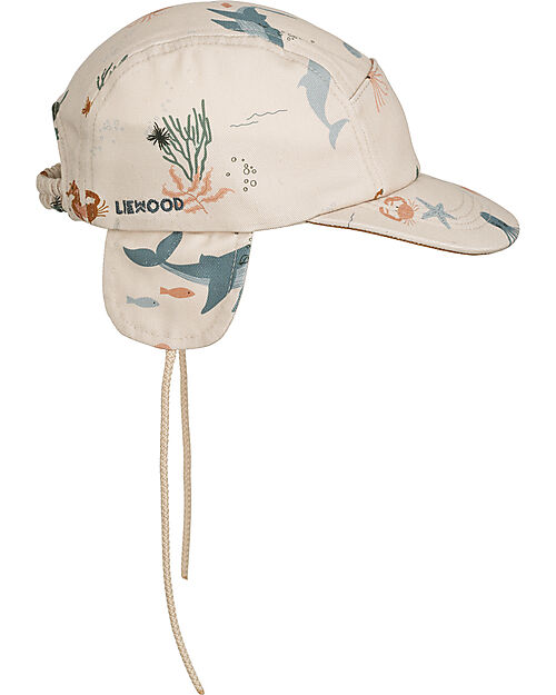 Liewood Cappellino con Visiera Opal - Creature del Mare - Sabbia - 100% Cotone Bio Cappelli Estivi