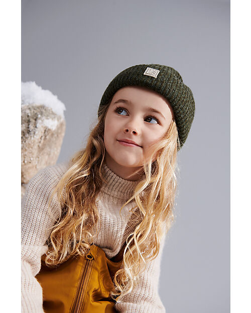 Liewood Cappellino Emilio con Logo Lavorato a Maglia - Army Brown - 100% Lana Riciclata Cappelli Invernali