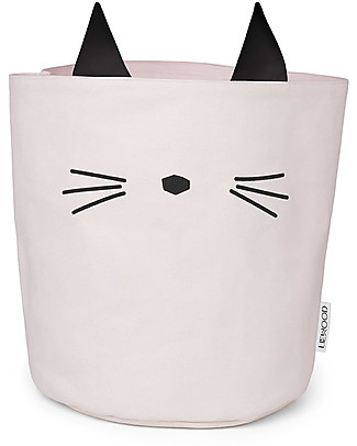 Liewood Cesto Portaoggetti Ella 30 x 25 cm, Gatto Rosa - 100% Cotone Bio Contenitori Porta Giochi