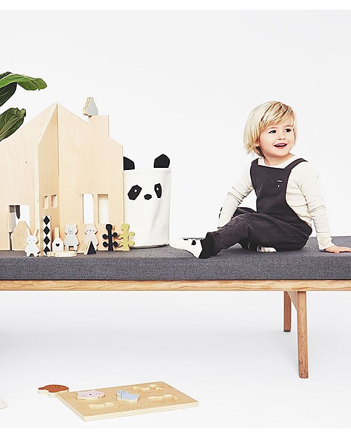 Liewood Cesto Portaoggetti Ella 30 x 25 cm, Panda Crema - 100% Cotone Bio Contenitori Portaoggetti