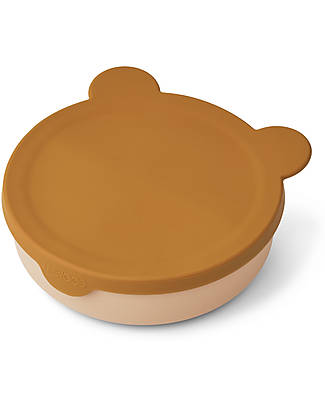 Liewood Ciotola Divisoria Rosie con Tappo - Mr Bear - Mostarda/Tuscany Rose Mix - 15,5 x 4,7 cm - 100% Silicone Contenitori per Alimenti