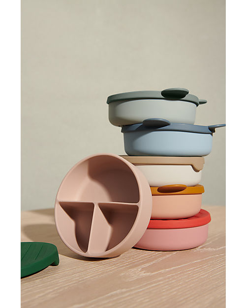 Liewood Ciotola Divisoria Rosie con Tappo - Mr Bear - Mostarda/Tuscany Rose Mix - 15,5 x 4,7 cm - 100% Silicone Porta Merenda