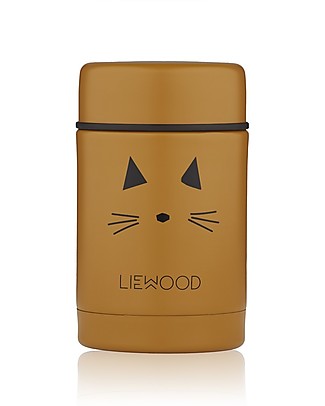 Liewood Contenitore Termico Cibo in Acciaio Inossidabile Nadja - Gatto Senape - 250 ml Porta Merenda