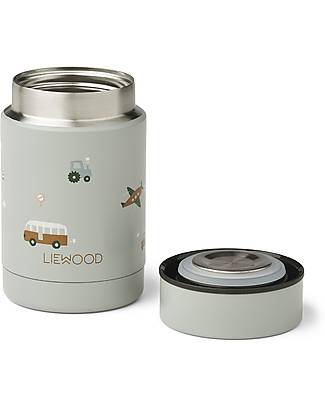 Liewood Contenitore Termico Cibo in Acciaio Inossidabile Nadja - Vehicles/Dove Blue - 250 ml Porta Merenda